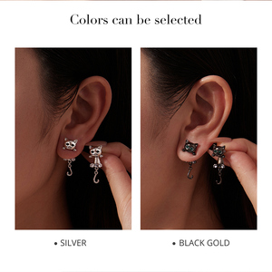 Aretes de Gato de Dibujos Animados con Ojos de Zirconia, Aleación Chapada en Negro, para Regalo Unisex - Product Image 5
