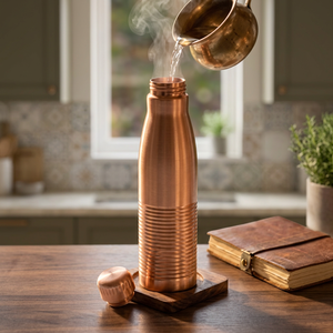 Bouteille isotherme en cuivre avec couvercle, design minimaliste, vaisselle de voyage portable - Product Image 5