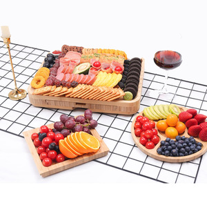 Bamboo <b>Cheese</b> Board 3-Drawer <b>Set</b> With <b>Knife</b> And Dipping Bowl For Serving And Storage - Product Image 4