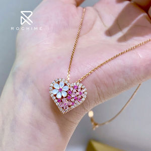 Rochime pembe taş elmas anne-of-inci çiçek kalp kolye kadınlar için 925 gümüş zirkon güzel takı - Product Image 5