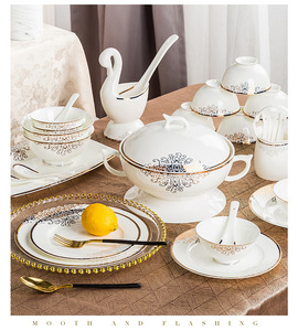 Juego de <span class=keywords><strong>Vajilla</strong></span> de Lujo de Cerámica Estilo Europeo con Borde Dorado y Relieve, Cubertería de Porcelana para Hogares, Restaurantes y Regalos - Product Image 6