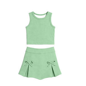 Ensemble 2 pièces personnalisé pour bébés filles, style décontracté, avec imprimé et nœuds, comprenant un haut sans manches, une jupe et un short avec doublure, respirant, pour le tennis et le cheerleading, vêtements pour enfants - Product Image 4