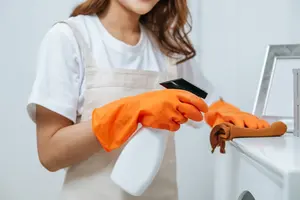 Guante doméstico flocado en aerosol de Color naranja 2023, guantes profesionales de goma de látex fabricados en China