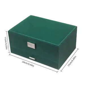 OEM Dark Green Velvet Jewelry Organizer Storage Box High Quality Eco Friendly Jewelry Case