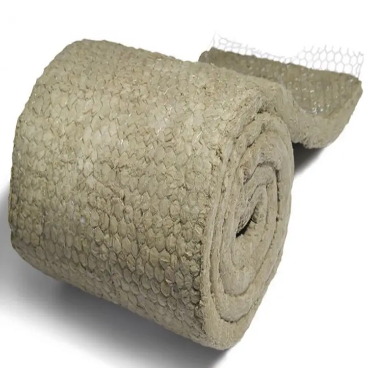 Cobertor de lã mineral da fibra do rolo, de pedra do isolamento 50mm da pedra c592 com malha do fio