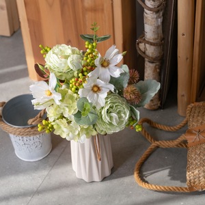 CallaFloral Fleurs Artificielles Bouquet d'Hortensias et de Roses en Tissu Plastique Tressé Décoration Maison Mariage CF01410 - Product Image 1