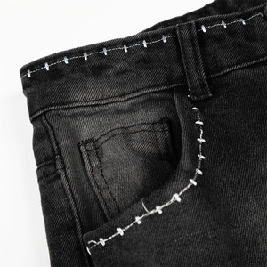 Jeans Rectos de Mezclilla Blanca Lavada Estilo Americano Vintage para Hombre, Diseño de Costuras en Contraste a la Moda, Cierre de Botones en la Entrepierna - Product Image 4