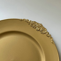 Assiettes de présentation dorées de 13 pouces, réutilisables, en plastique, décoratives, pour mariages, anniversaires et événements.