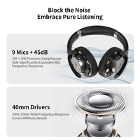 Casque sans fil J25 supra-auriculaire à réduction de bruit active 40 dB+ avec 9 micros ENC 6.0 pour le gaming et la musique