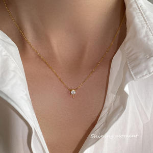 Collier Wenchi S925 en argent pur, luxe léger, simple, incrusté de diamants, perle synthétique robuste, chaîne de clavicule à diamant unique - Product Image 3