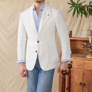 <span class=keywords><strong>Blazer</strong></span> Classico da <span class=keywords><strong>Uomo</strong></span> in Lino 100% per l'Estate, Giacca Casual Leggera Sfoderata Traspirante a Due <span class=keywords><strong>Bottoni</strong></span> Monopetto - Product Image 5