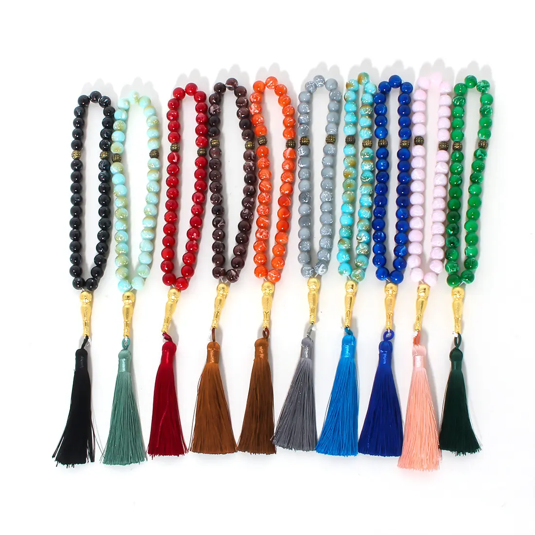 여러 가지 빛깔의 유리 Tasbeeh 기도 구슬 카운터 33 손가락 구슬 유리 팔찌 종교 스타일 목걸이 체인 선물