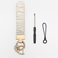 Porte-clés de poignet en satin de soie de luxe avec accessoires métalliques dorés pour femmes, pour clés de voiture et breloques de sac