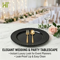 Assiettes de présentation noires en plastique robuste de 13'' avec bord perlé, jetables, en PS, pour mariages, événements, fêtes