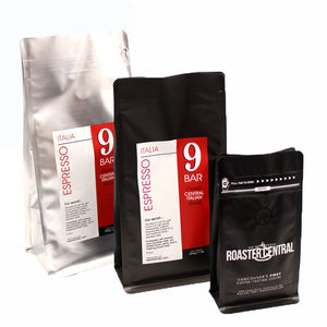 Gratis Sampel 12 Oz Tas Kopi Kotak Tas Bawah untuk Kopi Bawah Datar Berdiri Kantong dengan Ziplock Demagassing Valve - Product Image 1