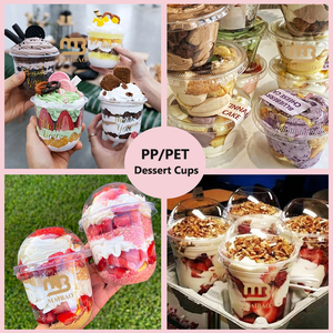 Gobelets en plastique personnalisés pour crème glacée, <span class=keywords><strong>yaourt</strong></span> aux fruits, smoothie, mini gobelets jetables pour desserts avec couvercle, gobelets en plastique transparent en forme de U pour parfait - Product Image 2