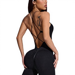 Mono de verano para mujer - Ligero, elástico en cuatro direcciones, cuello cuadrado, tirantes cruzados, para gimnasio, yoga, running, mono casual de una pieza con aberturas - Product Image 2