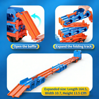 Piste de course pliable à double niveau avec rail de rangement déformable et voitures miniatures en alliage moulé sous pression pour enfants