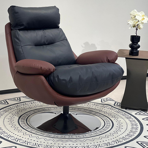 Silla Giratoria de Balcón de Cuero Genuino Ecológico, Patas de Madera Maciza, Esponja de Alta Densidad, Diseño Moderno y Simple, Silla de Salón con Reposabrazos para el Hogar 9087 - Product Image 2