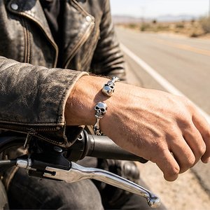 Bracelet en acier inoxydable pour homme, style gothique, motif tête de mort squelette, bijoux vintage, vente en gros - Product Image 3