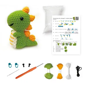 Khủng long Crochet Kit cho người mới bắt đầu trẻ em người lớn Crochet Starter Kit tìm hiểu để Crochet với hướng dẫn và video hướng dẫn thêu Bộ dụng cụ vá