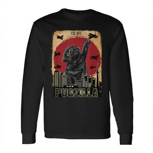 Camiseta de Manga Larga Pugzilla con Diseño de Kaiju, Unisex, Cuello Redondo, Talla Adulto, Impresión Digital, Promocional - Product Image 2