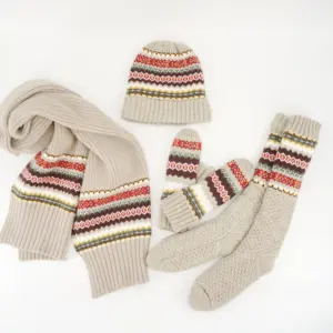 Offre Spéciale polyester recyclé pied-de-poule tricot écharpe chapeau et gant ensemble maison chaussettes hiver accessoires