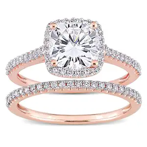 MEDBOO Perhiasan Mewah Kustom 9K Rose Gold Perhiasan 2CT Bantal Potong Cincin Pertunangan Moissanite Set untuk Wanita