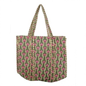 Hand Block Printed Indian Handmade Striped Cotton Large Beach Tote <b>Bag</b> with <b>Long</b> Handle for Women Party & Travel - Product Image 1