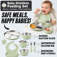 Ensemble de bols d'alimentation pour bébé Wellfine, récipients alimentaires pour enfants, en silicone et acier inoxydable, à double paroi isolée