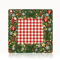 Tapis de table Mahjong américain matelassé multicolore à motif floral et arbre de Noël, style patchwork sur fond rouge, avec bordure multicouche, pour Noël