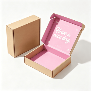 Boîte d'expédition en <span class=keywords><strong>carton</strong></span> ondulé Kraft, rose à l'extérieur et rose à l'intérieur, avec slogan personnalisé à l'intérieur, <span class=keywords><strong>pliable</strong></span>, petite boîte d'emballage pour colis - Product Image 1