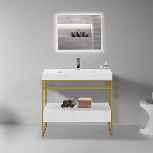 Chêne imitatif mural moderne salle de bain luxe vanité évier lavabo armoire Combo pour petit espace - Product Image 1
