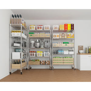 모듈형 블랙 5단 와이어 선반 조절식 수납 선반 메탈 차고 하드웨어 랙 바퀴 달린 선반 - Product Image 4