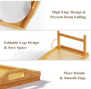Plateau <span class=keywords><strong>de</strong></span> petit déjeuner Rectangle en bambou avec poignées <span class=keywords><strong>de</strong></span> jambes pliantes pour adultes enfants plateau <span class=keywords><strong>de</strong></span> Table <span class=keywords><strong>de</strong></span> <span class=keywords><strong>lit</strong></span> au genou pour manger confortablement - Product Image 5