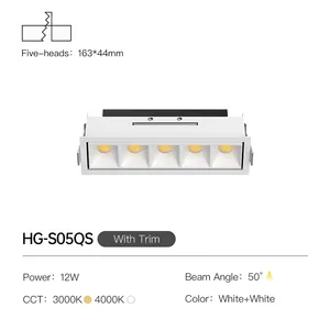 XRZLux vendita calda ETL LED Downlight da incasso 5 luci 12W incorporato rettangolo lungo striscia linea griglia faretto LED plafoniera
