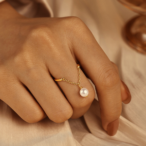 CANNER Simple 18K Gold Plated 925 <b>Sterling</b> <b>Silver</b> <b>Adjustable</b> Chian <b>Rings</b> Water Drop Heart Pearl Drop <b>Rings</b> for Women - Product Image 4