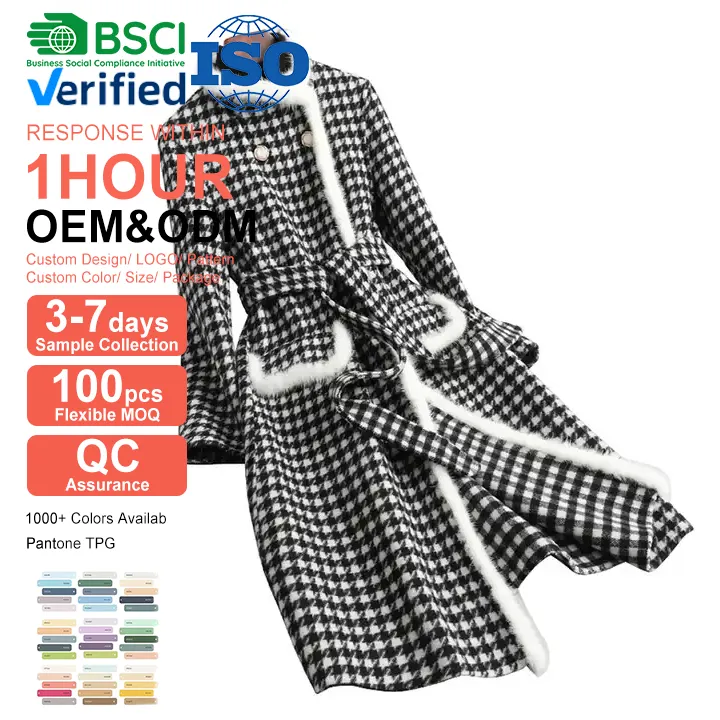 Высококачественные женские шерстяные пальто с сертификатом CY BSCI, элегантные двухсторонние кашемировые пальто с отделкой из меха норки