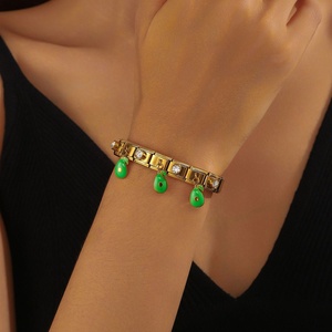 Handmade 18K Gold Plated Stainless Steel <b>Chain</b> Link <b>Bracelet</b> Casual/Sporty Women <b>Men</b> Elastic Crystal Rhinestone Geometric Fruit - Product Image 6