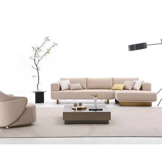 italienisches modernes luxusdesign villa hotel architektonisches haus 3d-rendering innenarchitekturdienst mit möbeln l-förmiges sofa-set