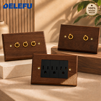 Sakelar dan Stopkontak Dinding Kayu Walnut Solid DELEFU, Sakelar Toggle Kuningan Murni, Stopkontak US, USB A Tipe C 20W Pengisian Cepat 1 2 3 Gang