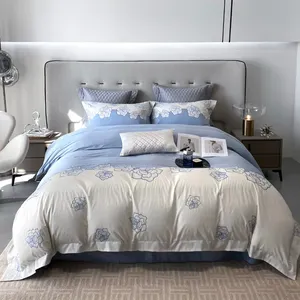 Satijn 100% Katoen Blauw Bed Linnen Queen King Size Roze Rose Borduurwerk Volwassen Dekbedovertrek Huis Textiel Beddengoed Sets Leverancier