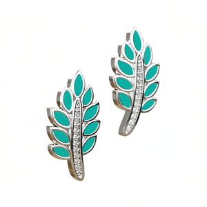 Modernos Pendientes de Hoja Chapados en Oro Blanco con Turquesa, Circonita y Piedras Redondas de Corte Brillante para Mujer, Joyería de Fiesta - Product Image 1