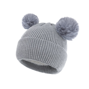 Chapeau en tricot chaud pour enfants avec <span class=keywords><strong>2</strong></span> pompons, chapeau d'hiver pour enfants et bébés - Product Image 2