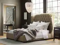 Cabecero de alta altura para muebles modernos del hogar, cama tapizada de tela de diseño Simple de tamaño King y Queen
