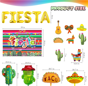 フィエスタパーティー背景幕バナー布製吊り下げスワールガーランドカップケーキケーキトッパーメキシコタコスピニャータサボテン箔風船ギフトデコレーション - Product Image 4