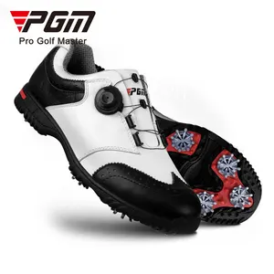 PGM erkekler su geçirmez ilk katman deri Anti patinaj Golf ayakkabıları otomatik danteller