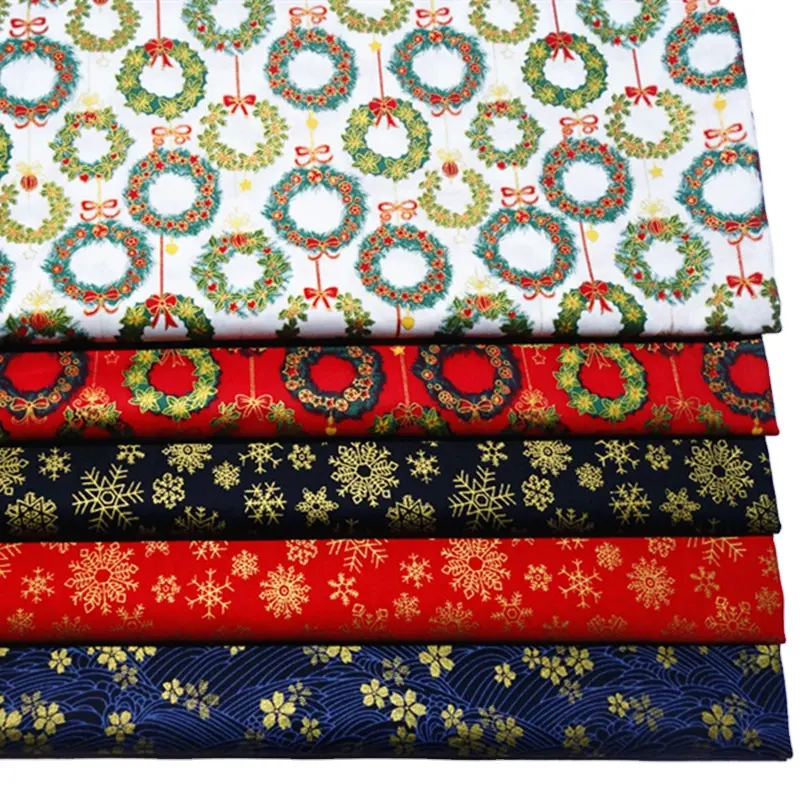 Рождественская саржевая хлопчатобумажная ткань с японским бронзовым принтом для шитья постельных принадлежностей или одежды