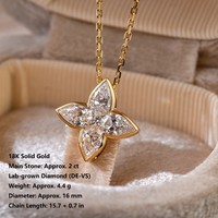 Estilo Hailey, Oro de 18K, Combinación de Flor de Cuatro Hojas y Diamante en Forma de Lágrima con Diamantes Completos, Elegancia Europea IGI de la Colección Lady ICON