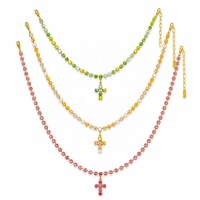 Collier Croix CZ pour Femme, Chaîne Irrégulière, Pendentif Géométrique en Pierres Colorées, Bijou Tendance Décontracté, Cadeau pour Fête et Festival